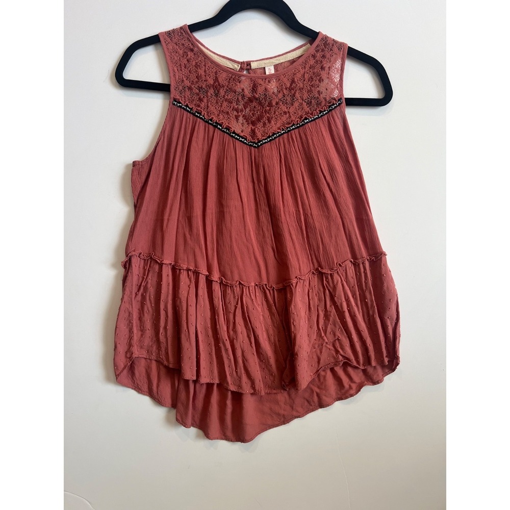 Xhilaration Women's Sleeveless Lace Boho Babydoll Tank Top Mauve Pink Size M